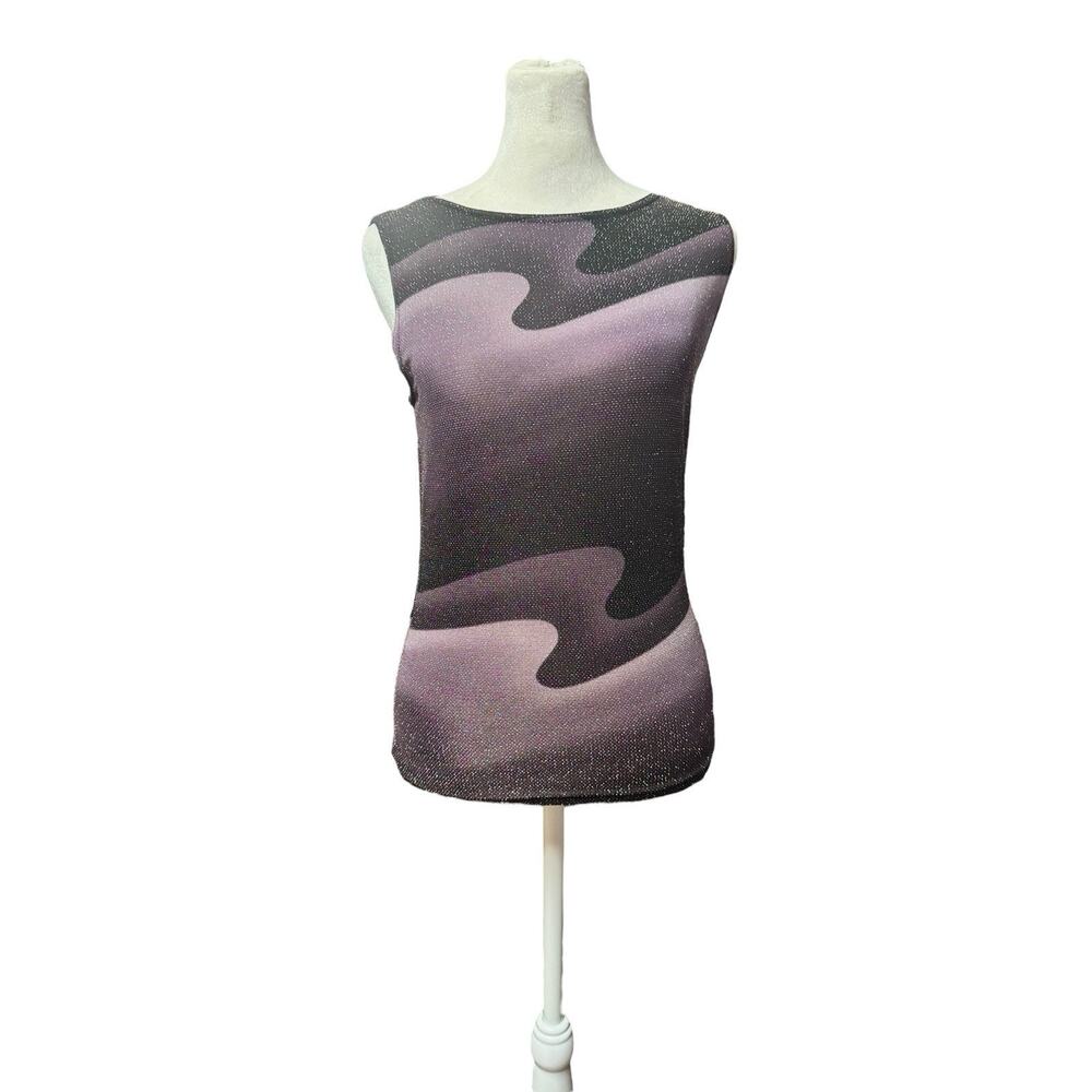 Vintage 90s Futuristic Spacedye Crystal Shimmer Top Festival Club Wear Sz Small